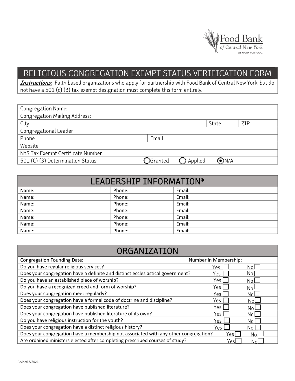 Religious Congregation Exemption Status Verification Form