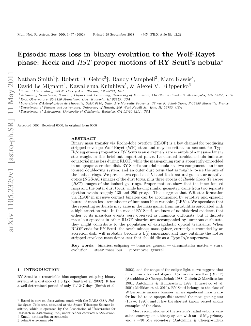 Episodic Mass Loss in Binary Evolution to the Wolf-Rayet Phase: Keck And