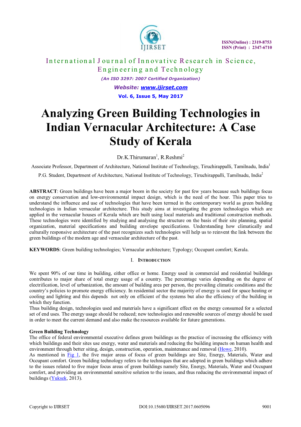 Analyzing Green Building Technologies in Indian Vernacular Architecture: a Case Study of Kerala