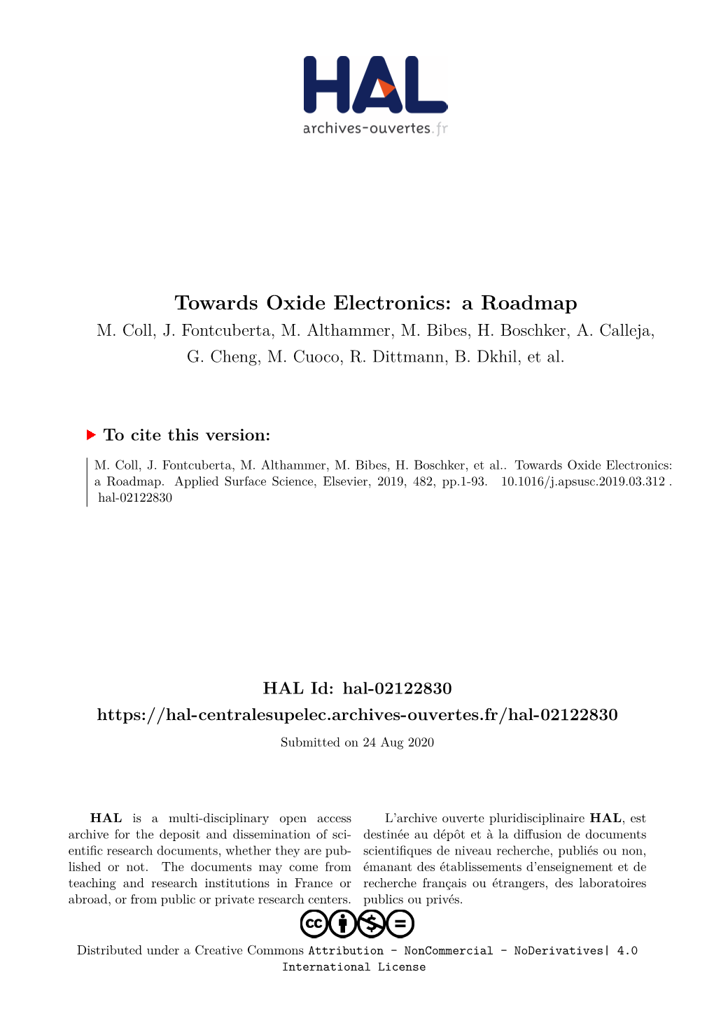 Towards Oxide Electronics: a Roadmap M