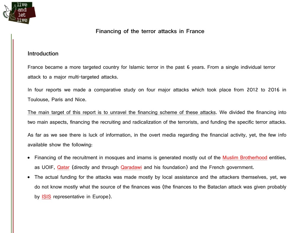 Financing of the Terror Attacks in France Introduction