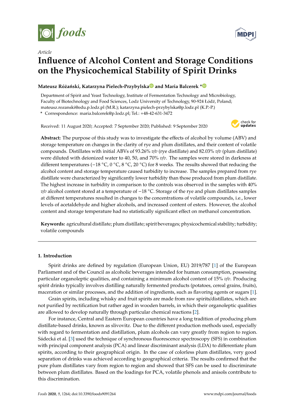 Influence of Alcohol Content and Storage Conditions on The