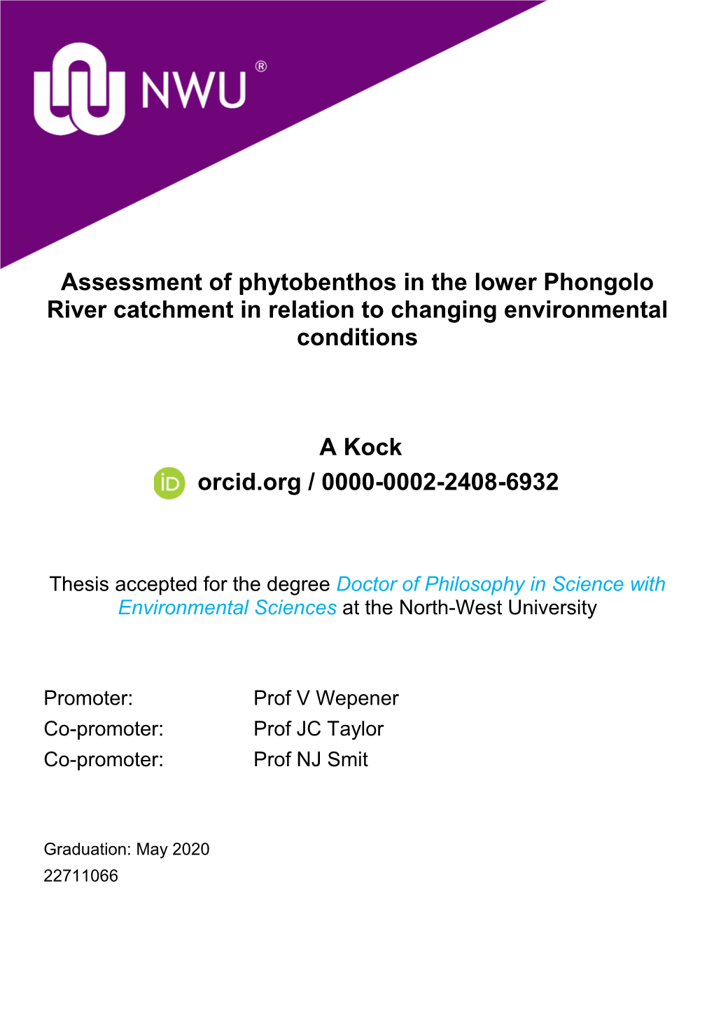 Assessment of Phytobenthos in the Lower Phongolo River Catchment in Relation to Changing Environmental Conditions