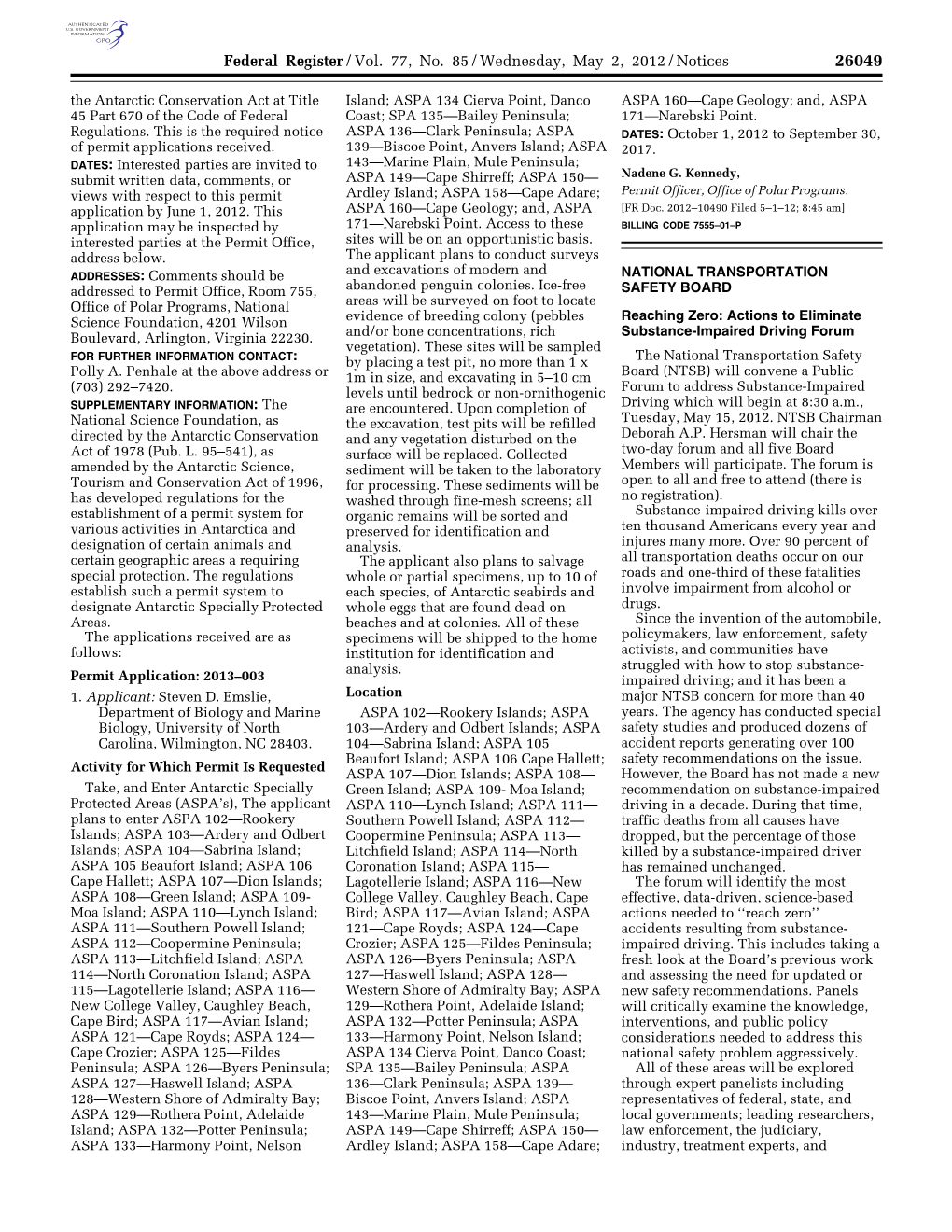 Federal Register/Vol. 77, No. 85/Wednesday, May 2, 2012/Notices