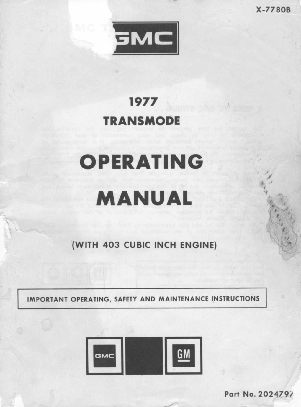 1977 Transmode W403 Engine Owner's Operating Manual