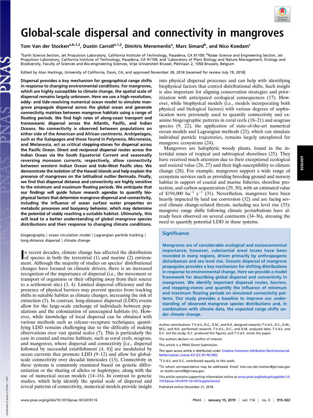 Global-Scale Dispersal and Connectivity in Mangroves