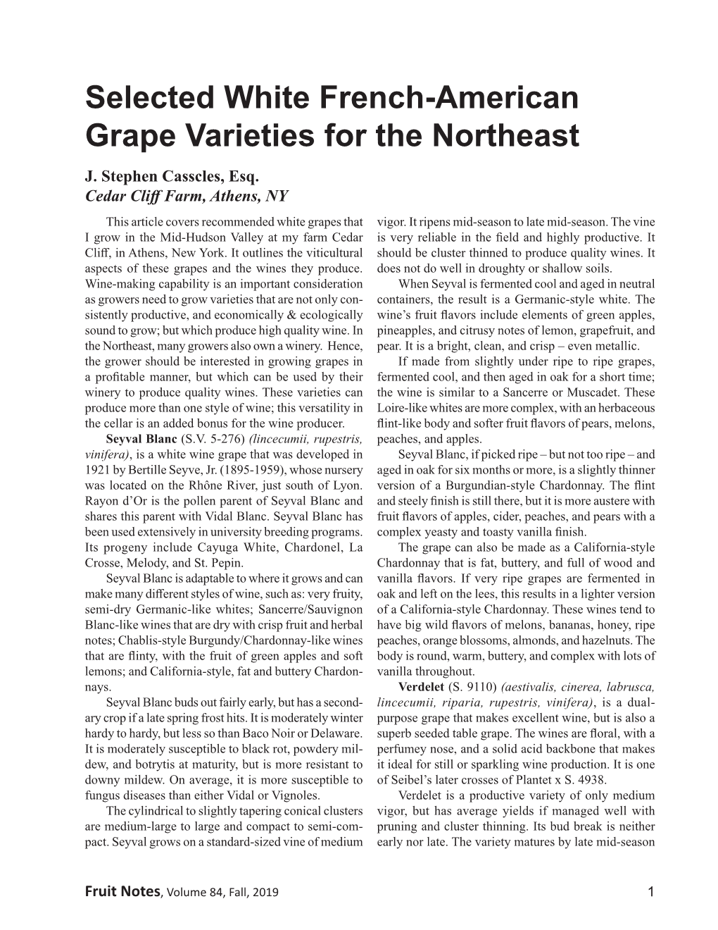 Selected White French-American Grape Varieties for the Northeast