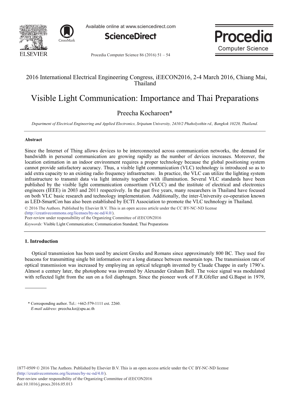 Visible Light Communication: Importance and Thai Preparations