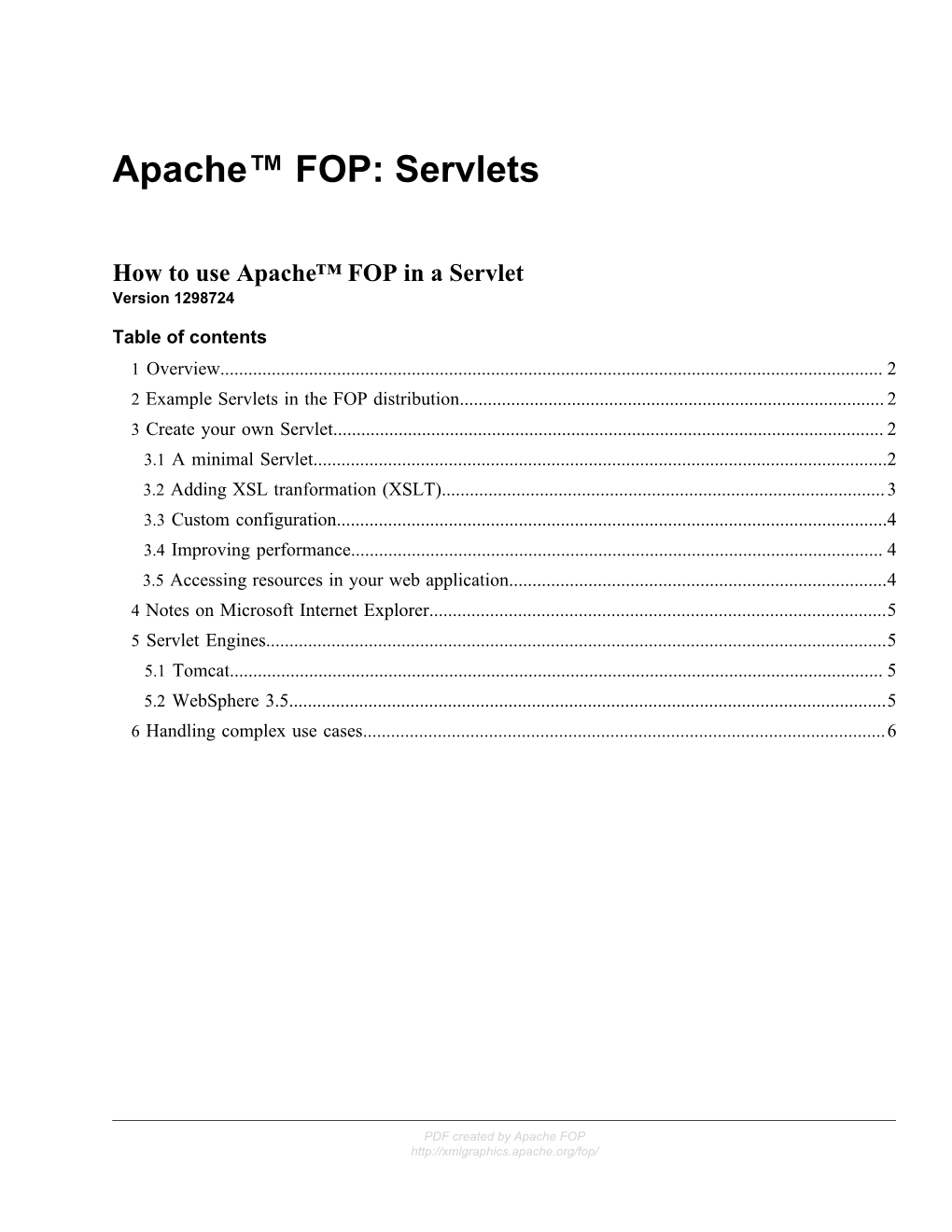 Apache™ FOP: Servlets