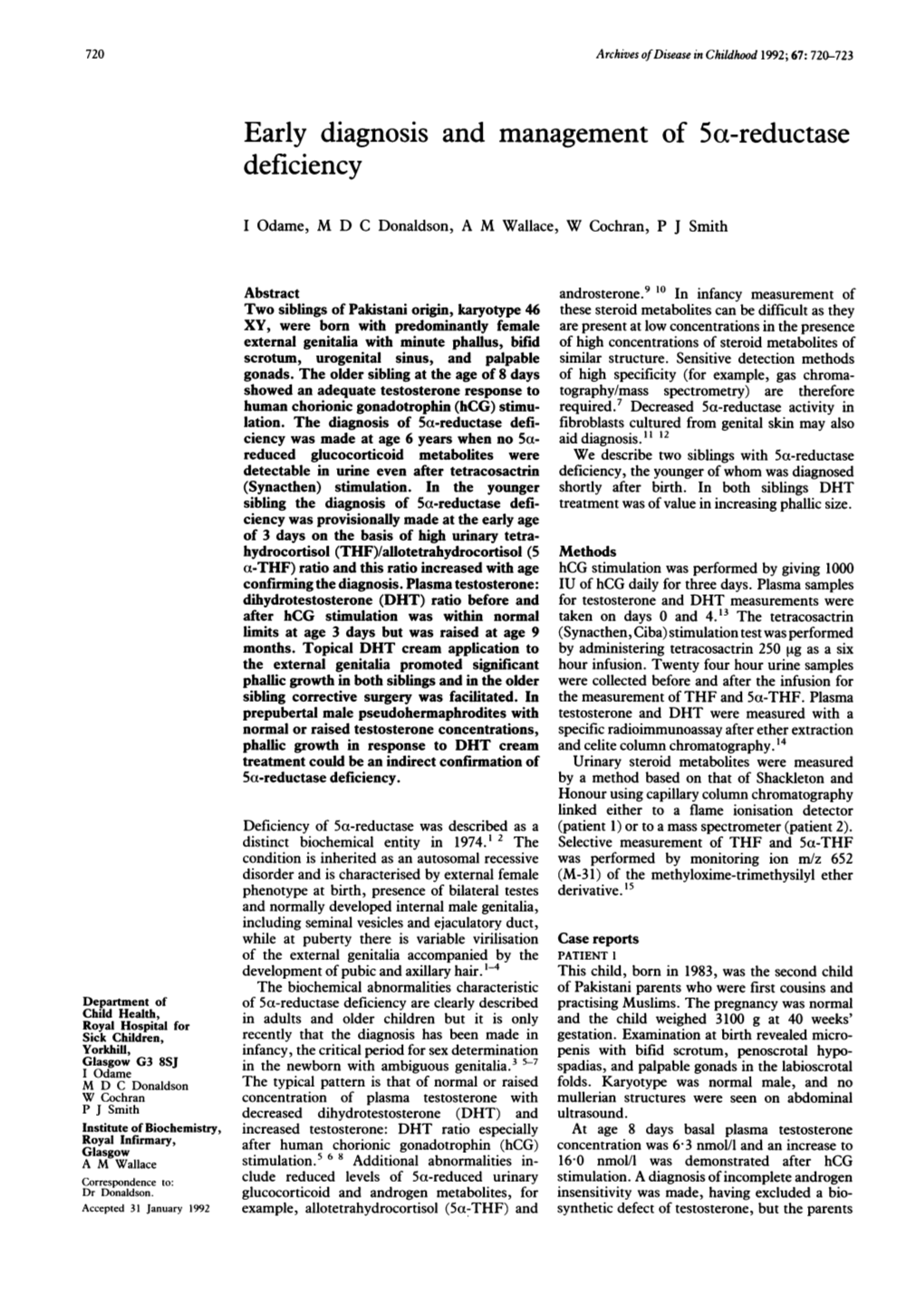 Early Diagnosis and Management of 5A-Reductase Deficiency