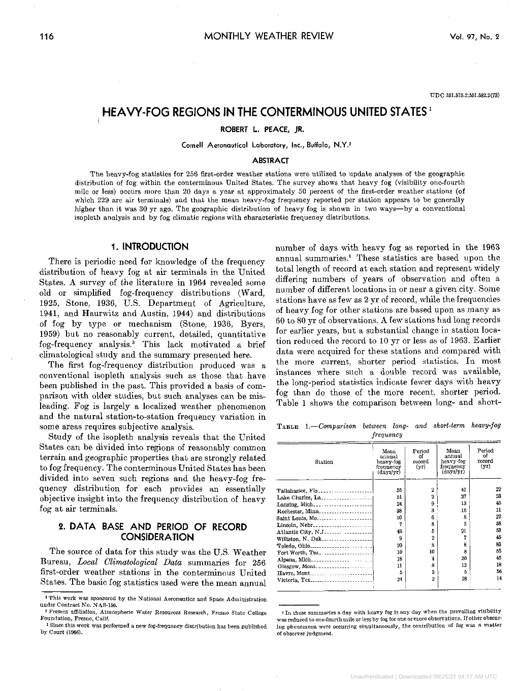 HEAVY-FOG REGIONS in the CONTERMINOUS UNITED STATES ROBERT B