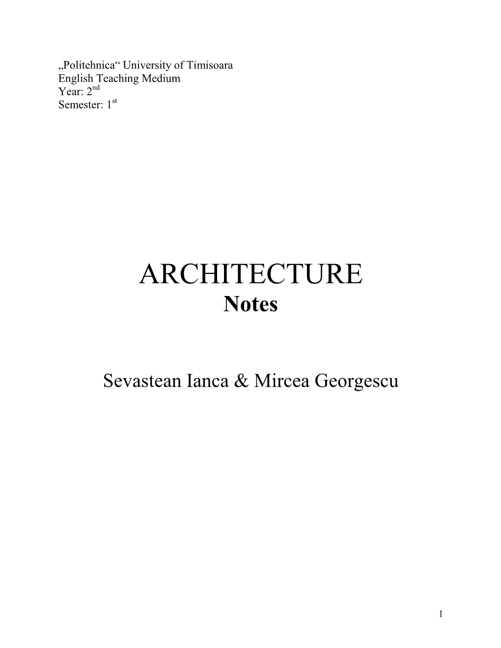 ARCHITECTURE Notes