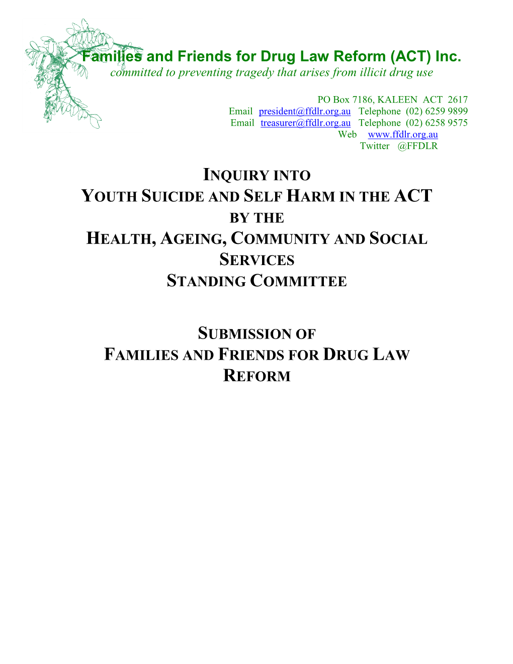 Suicide and Self Harm in the Act by the Health, Ageing, Community and Social Services Standing Committee