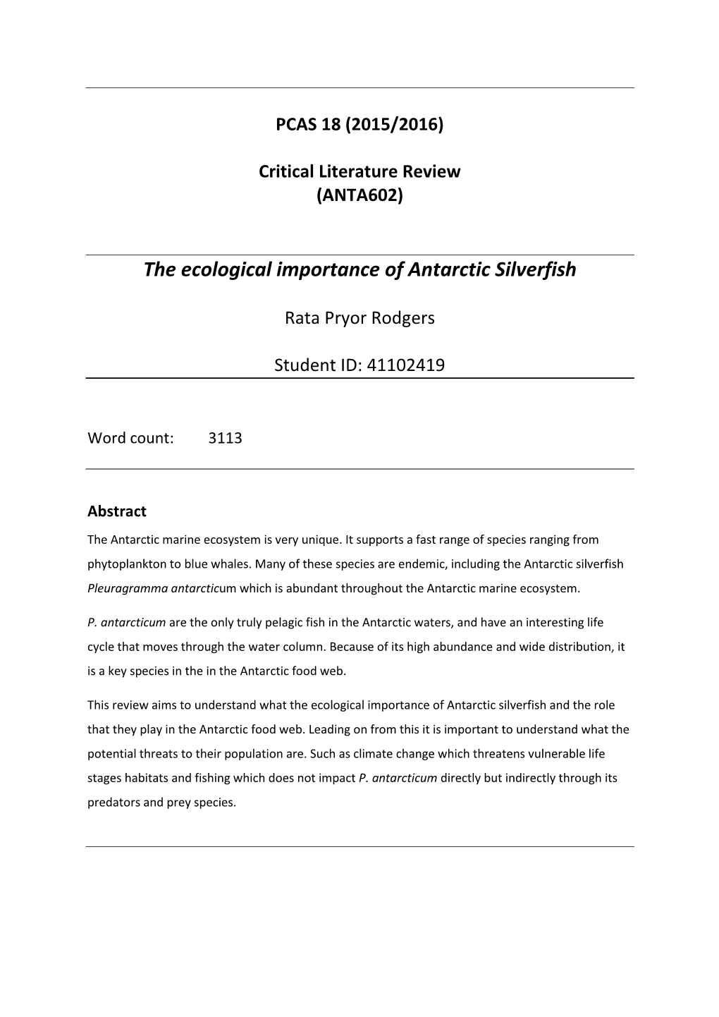 The Ecological Importance of Antarctic Silverfish