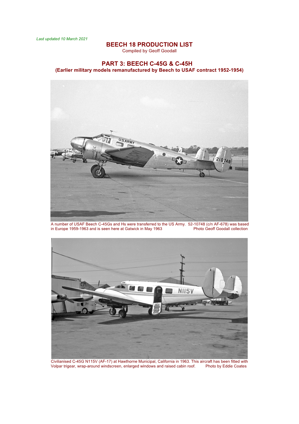 Beech 18 Production List Part 3