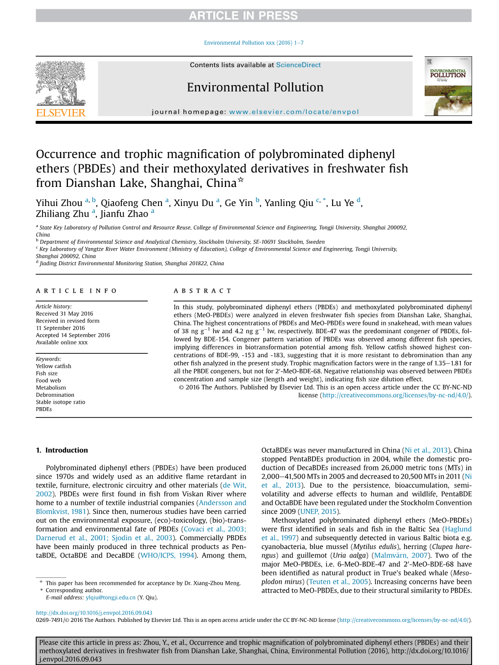 Occurrence and Trophic Magnification of Polybrominated