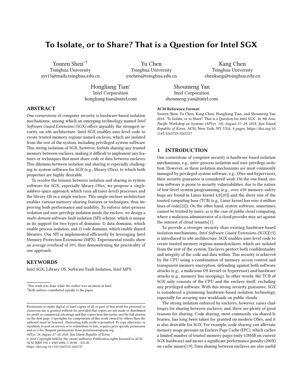 To Isolate, Or to Share? That Is a Question for Intel SGX