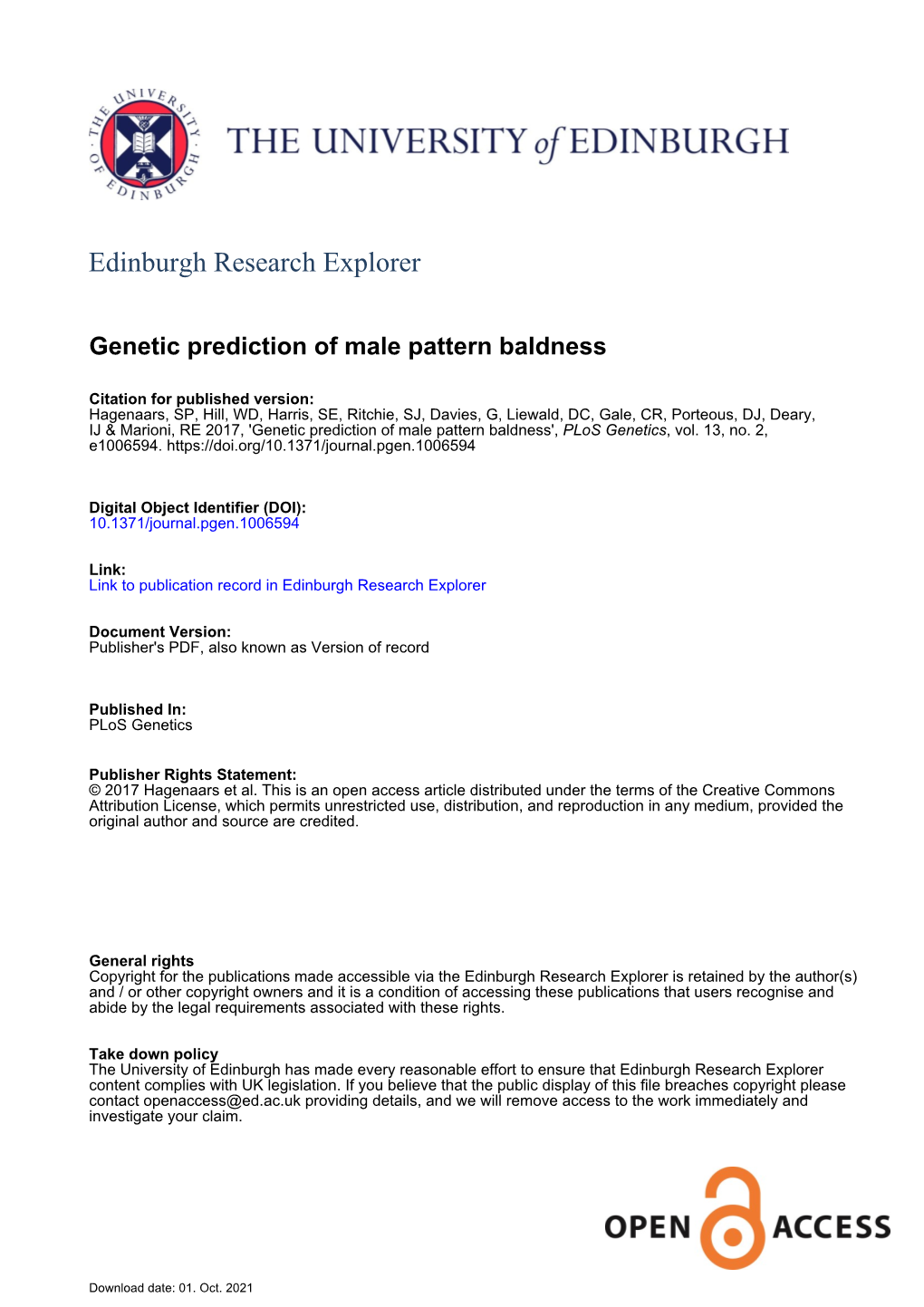 Genetic Prediction of Male Pattern Baldness