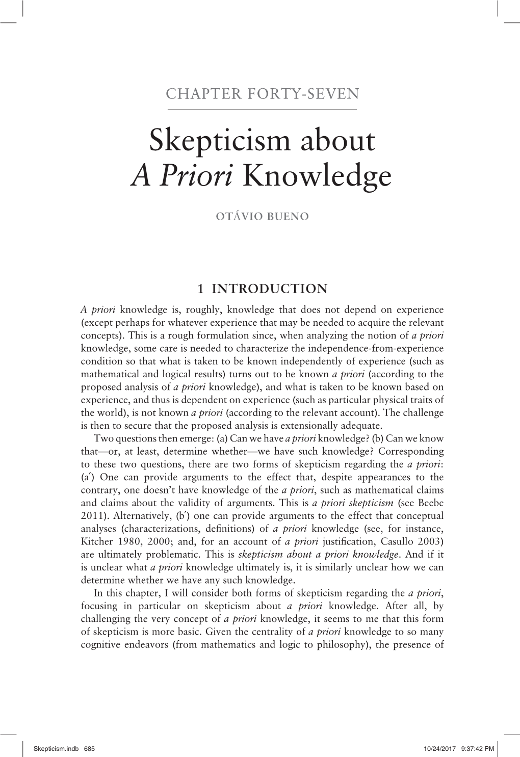 Skepticism About a Priori Knowledge