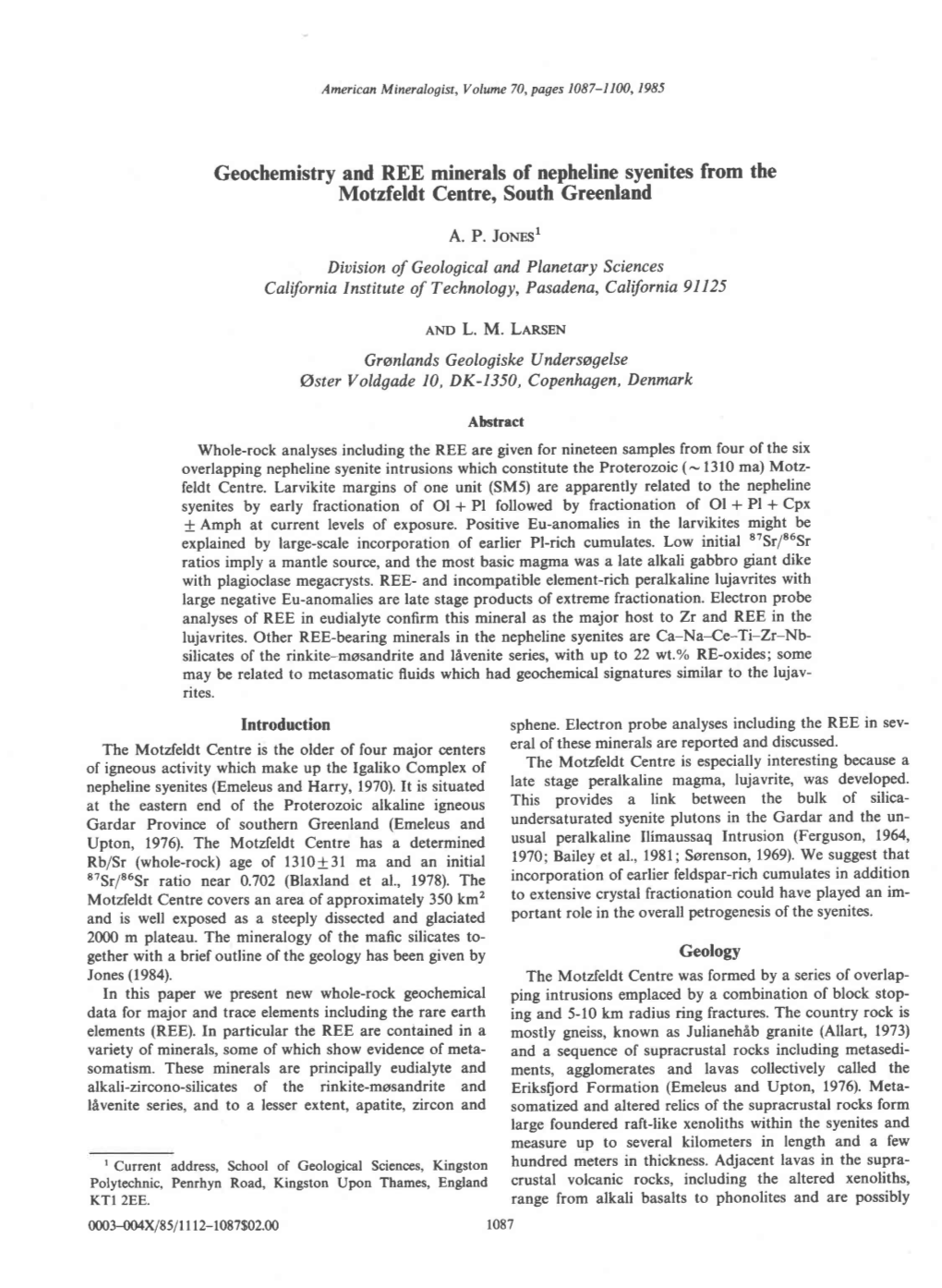 Geochemistry and REE Minerals of Nepheline Syenites from The