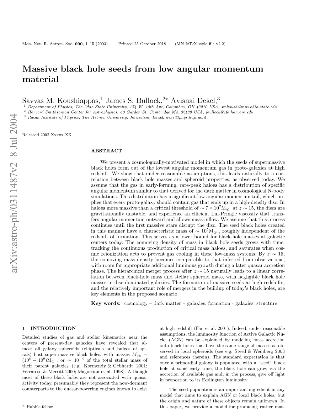 Massive Black Hole Seeds from Low Angular Momentum Material