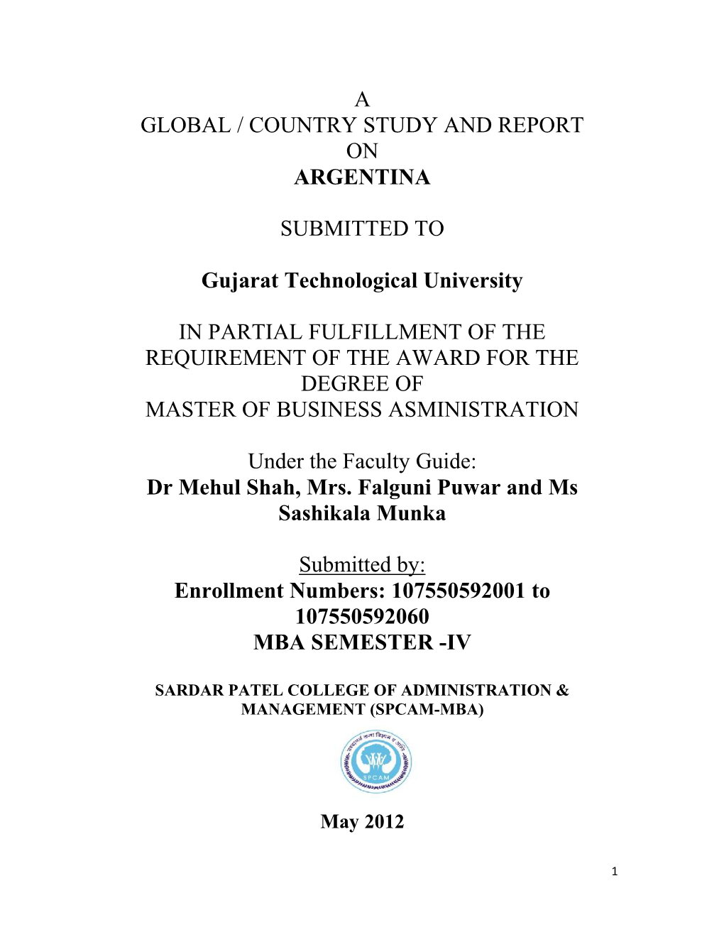 A Global / Country Study and Report on Argentina