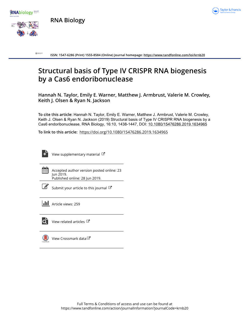 Structural Basis of Type IV CRISPR RNA Biogenesis by a Cas6 Endoribonuclease