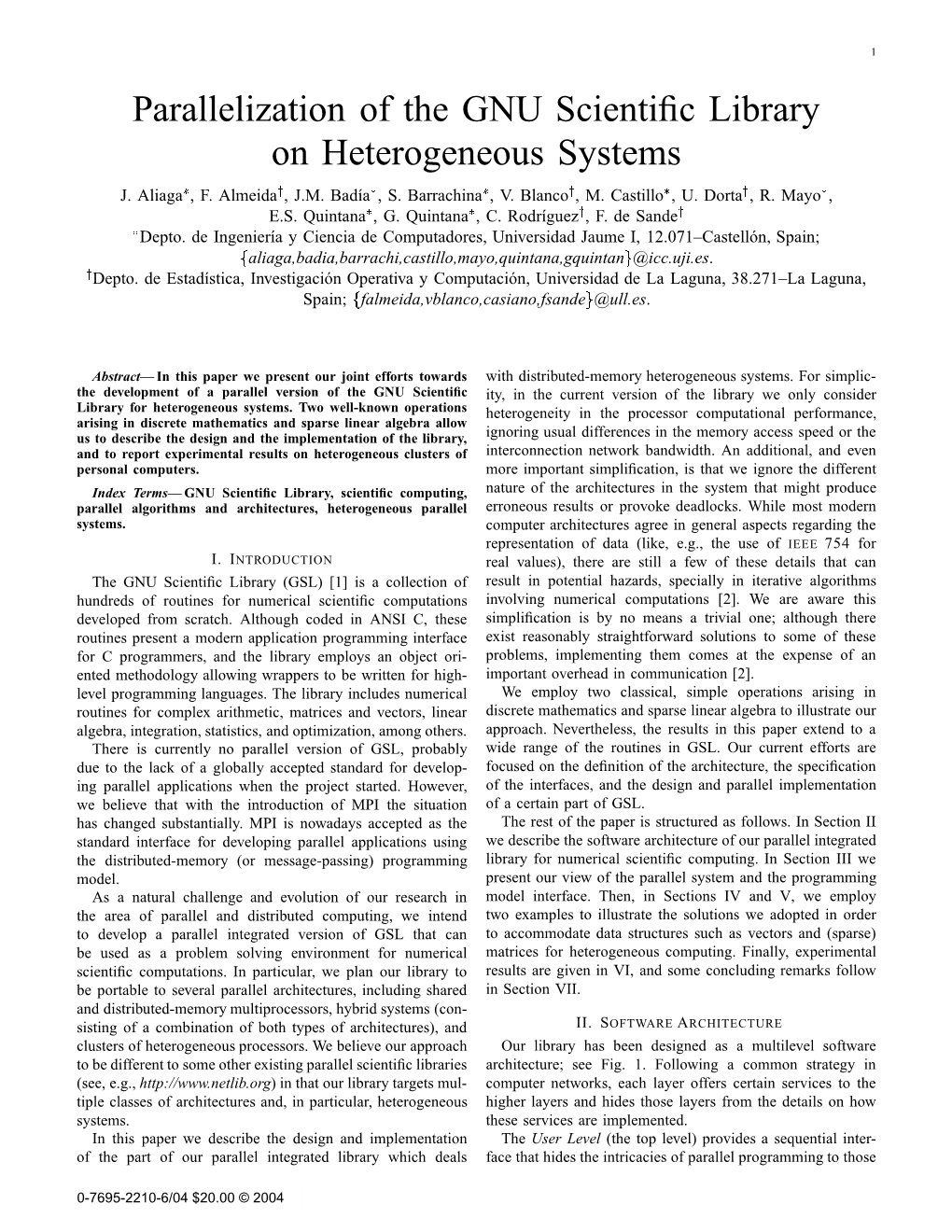 Parallelization of the GNU Scientific Library on Heterogeneous Systems