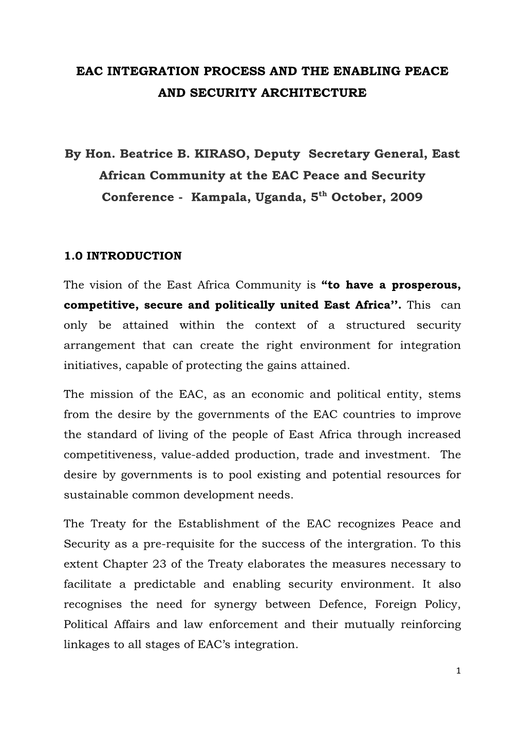 Eac Integration Process and the Enabling Peace and Security Architecture