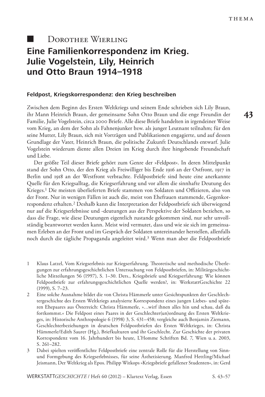 Dorothee Wierling Eine Familienkorrespondenz Im Krieg