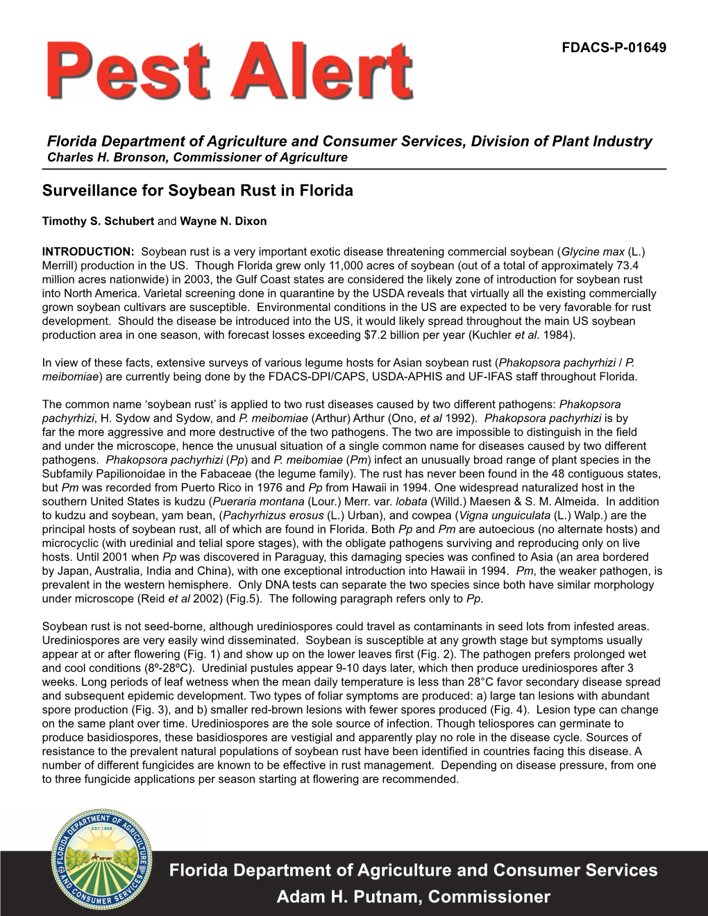 Surveillance for Soybean Rust in Florida