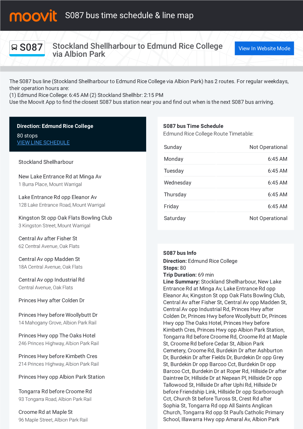 S087 Bus Time Schedule & Line Route