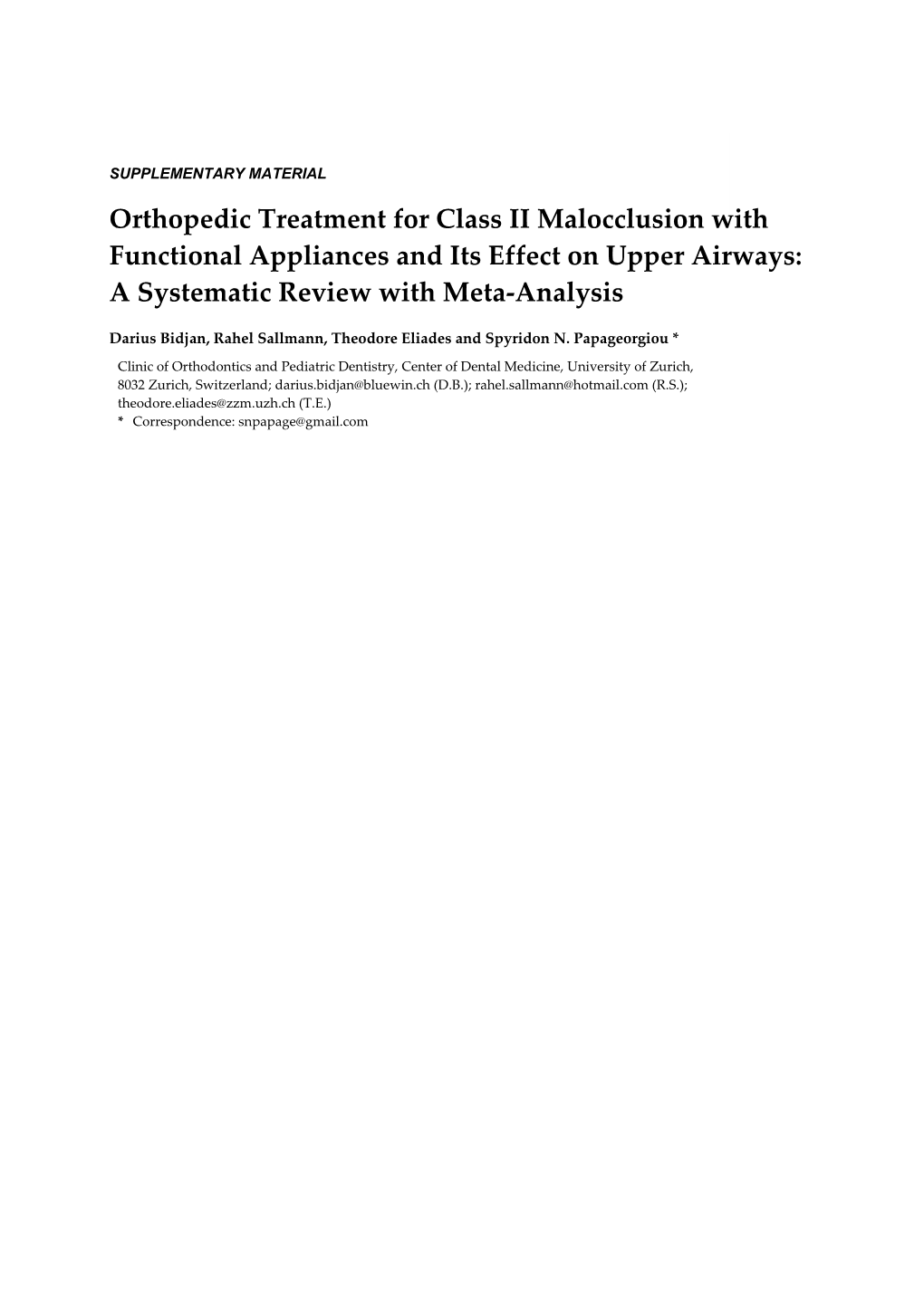 Orthopedic Treatment for Class II Malocclusion with Functional Appliances and Its Effect on Upper Airways: a Systematic Review with Meta-Analysis