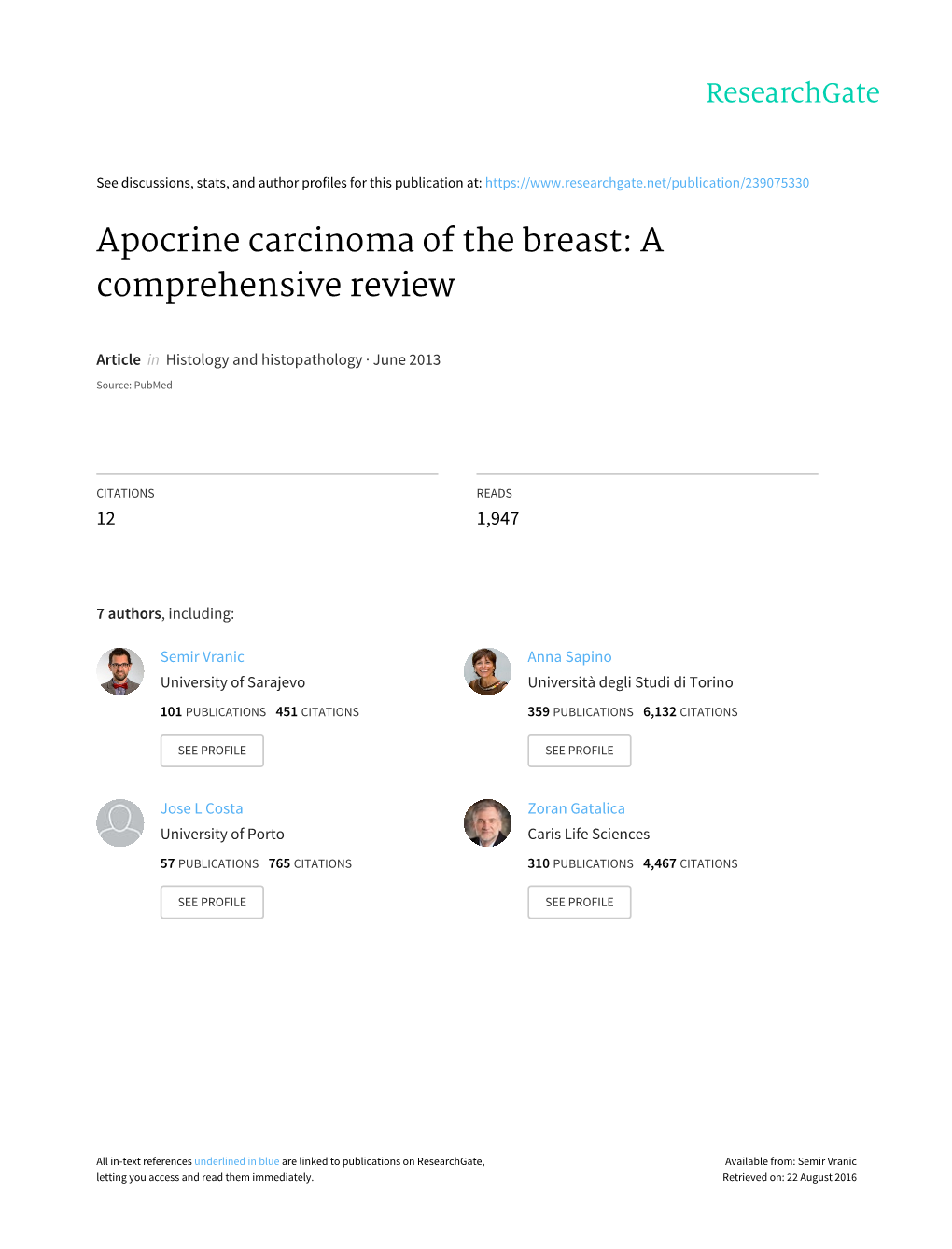 Apocrine Carcinoma of the Breast: a Comprehensive Review