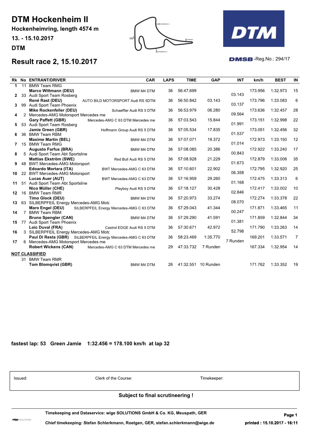 DTM Hockenheim II Hockenheimring, Length 4574 M 13