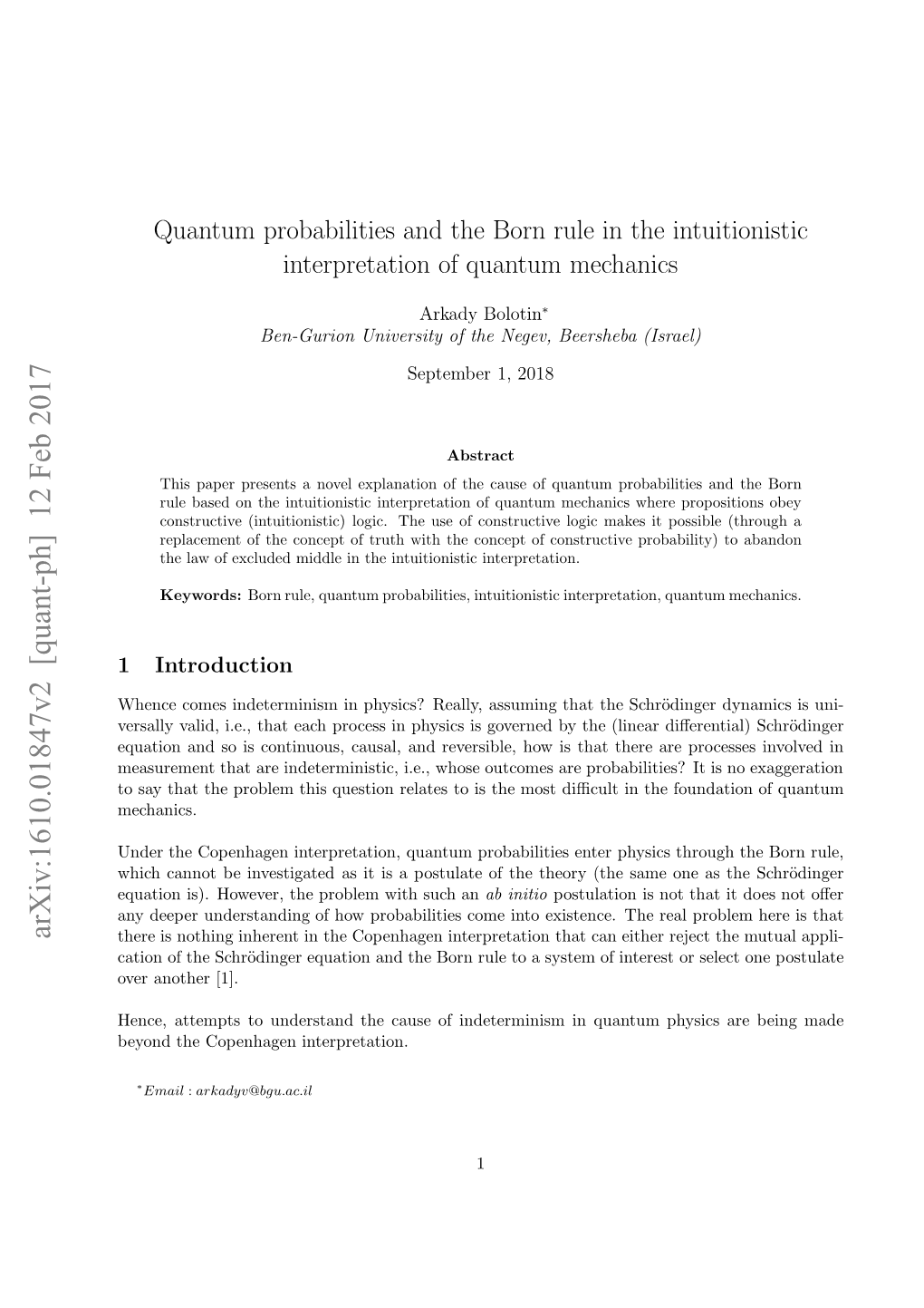 Quantum Probabilities and the Born Rule in the Intuitionistic