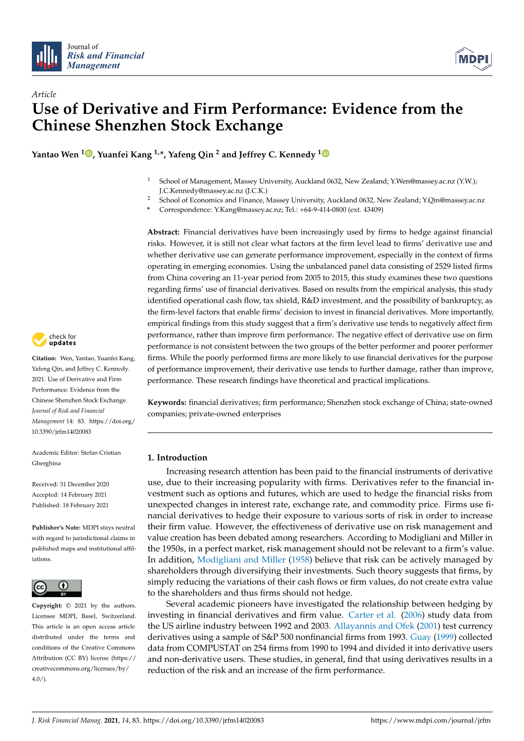 Use of Derivative and Firm Performance: Evidence from the Chinese Shenzhen Stock Exchange