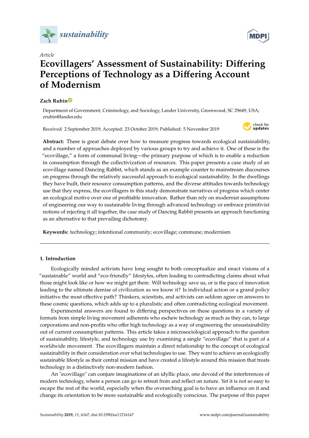 Ecovillagers' Assessment of Sustainability: Differing Perceptions