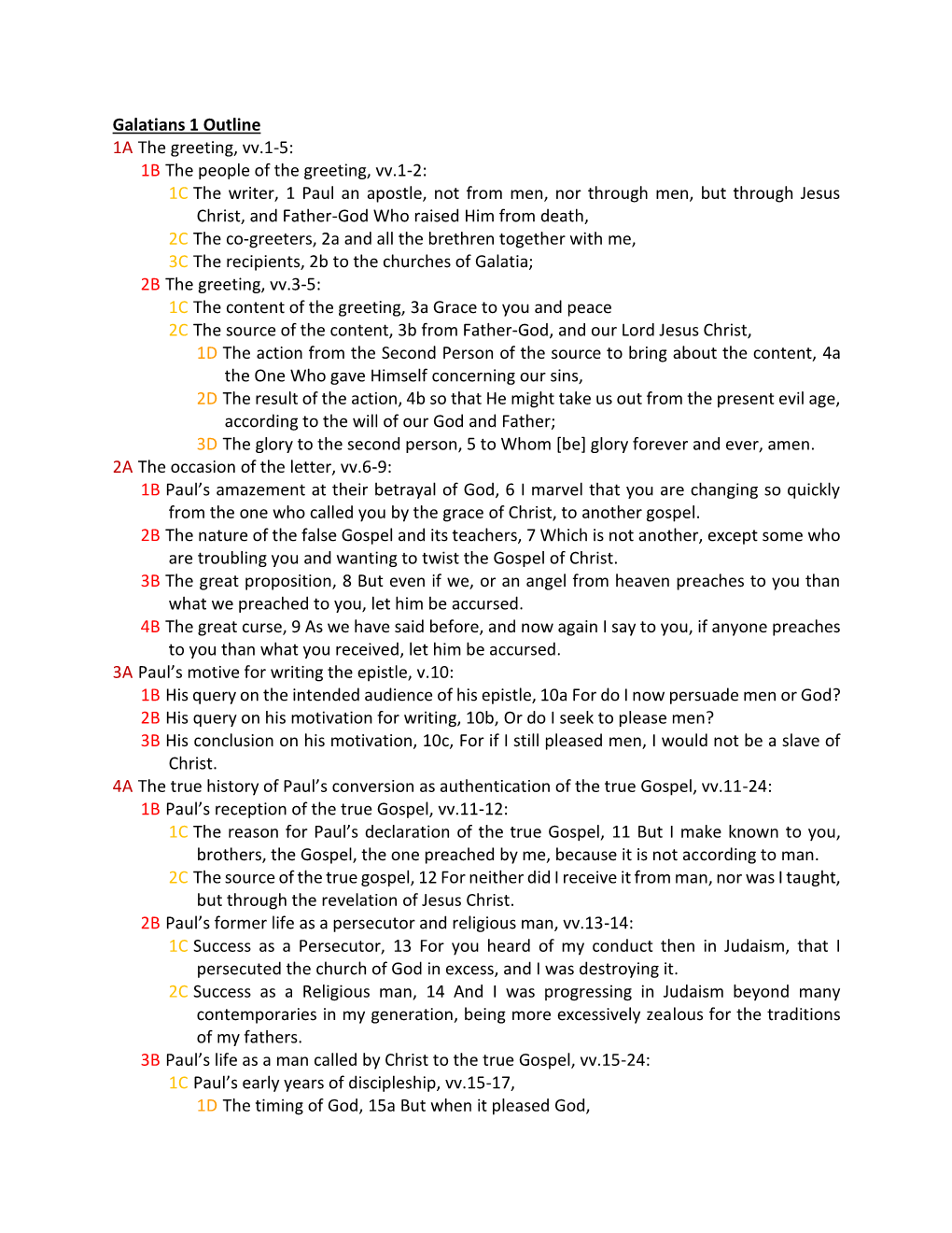 Galatians 1 Outline 1A the Greeting, Vv.1-5: 1B the People of The