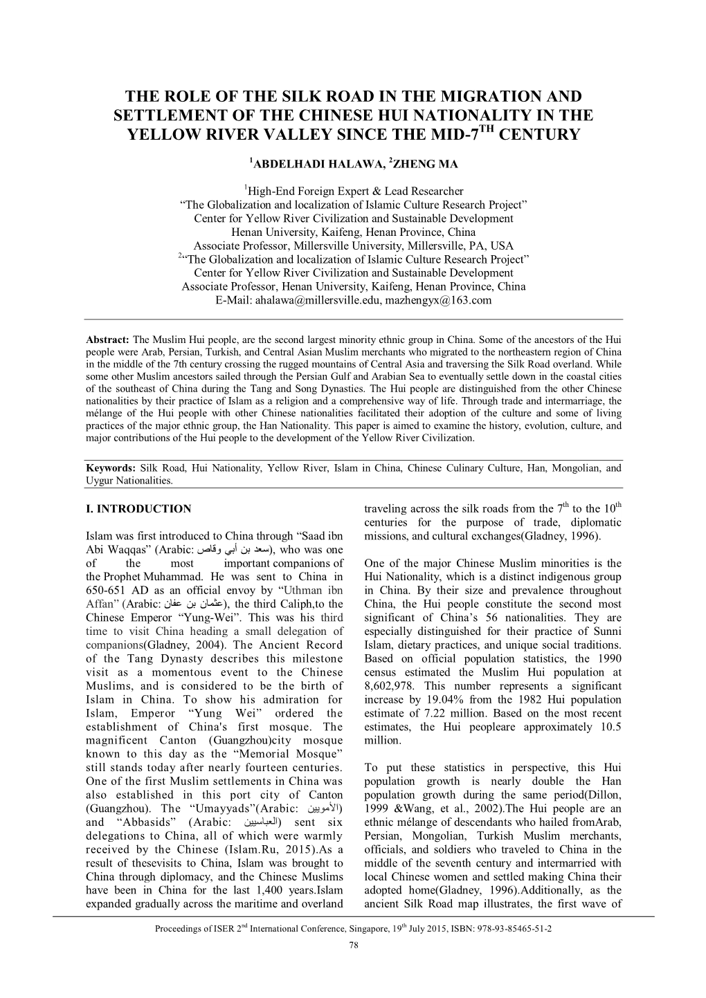 The Role of the Silk Road in the Migration and Settlement of the Chinese Hui Nationality in the Yellow River Valley Since the Mid-7Th Century