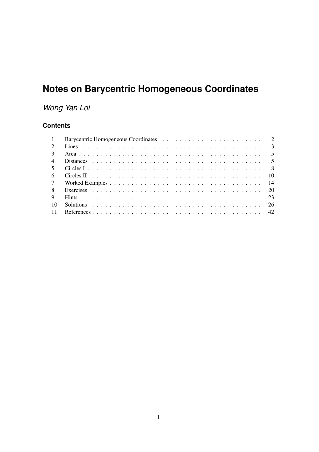 Notes on Barycentric Homogeneous Coordinates