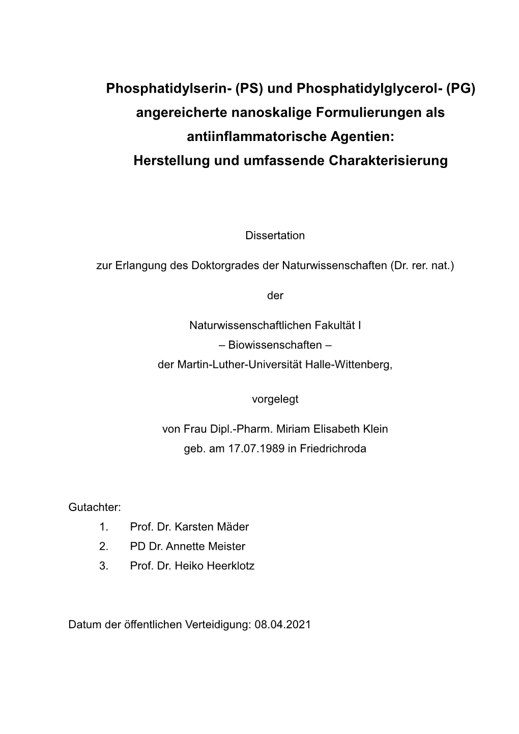 Phosphatidylserin- (PS) Und Phosphatidylglycerol- (PG