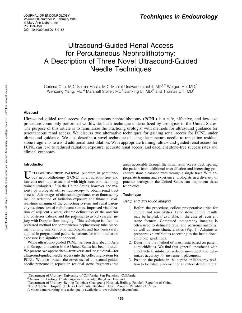 Ultrasound-Guided Renal Access for Percutaneous Nephrolithotomy: a Description of Three Novel Ultrasound-Guided Needle Techniques