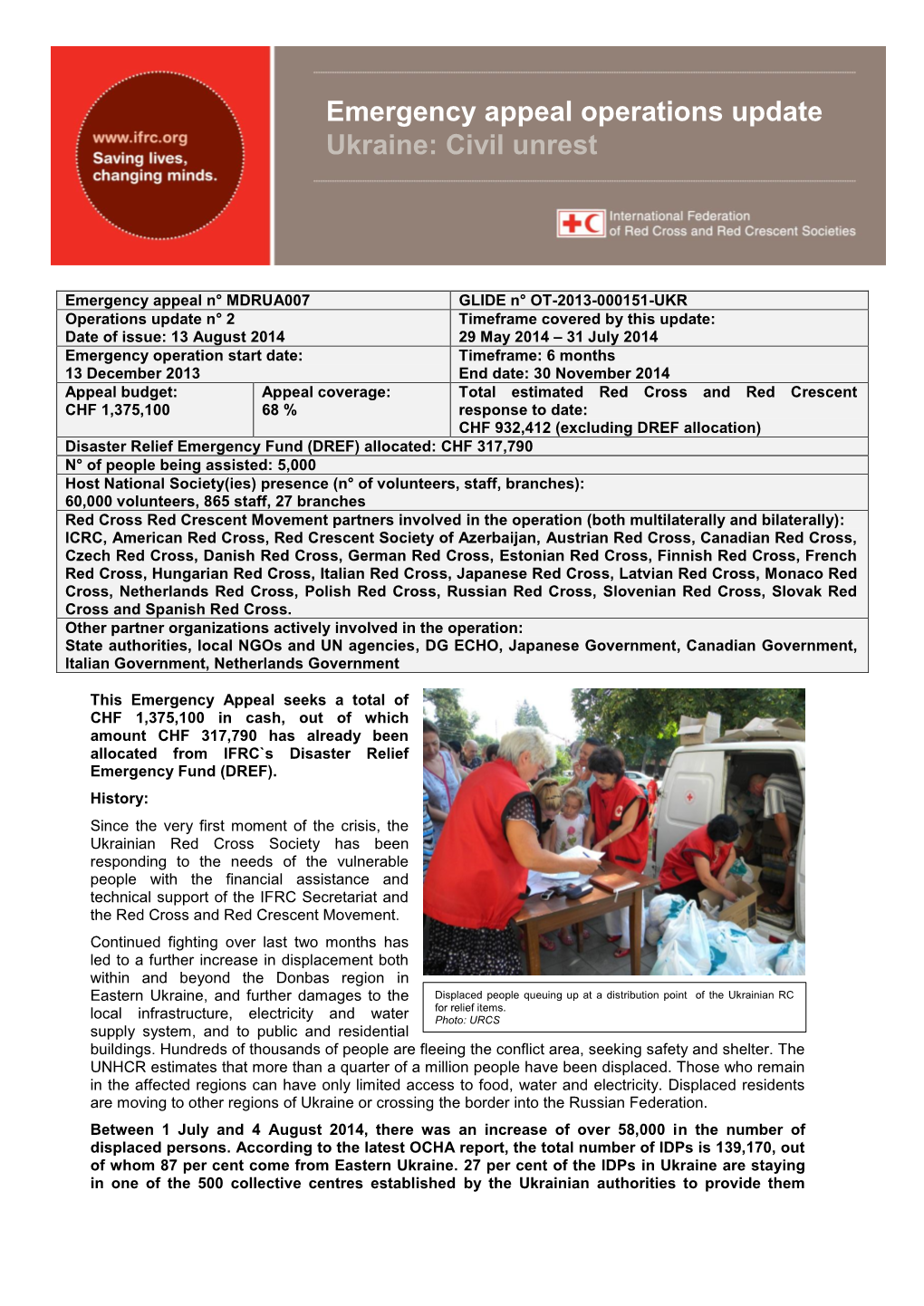 Emergency Appeal Operations Update Ukraine: Civil Unrest