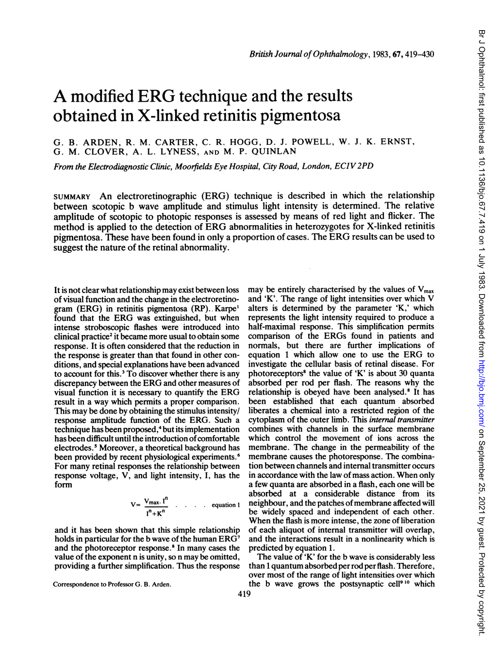 A Modified ERG Technique and the Results Obtained in X-Linked Retinitis Pigmentosa