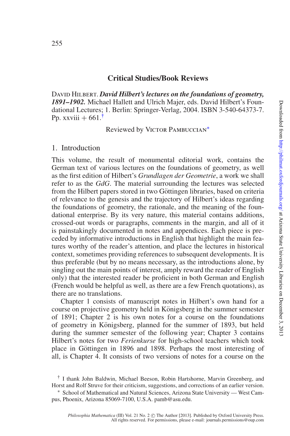 Critical Studies/Book Reviews 1. Introduction