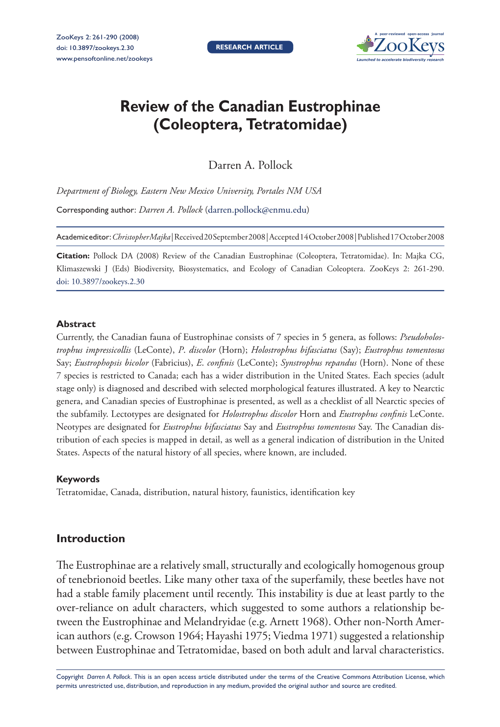 Coleoptera, Tetratomidae) 261 Doi: 10.3897/Zookeys.2.30 RESEARCH ARTICLE Launched to Accelerate Biodiversity Research