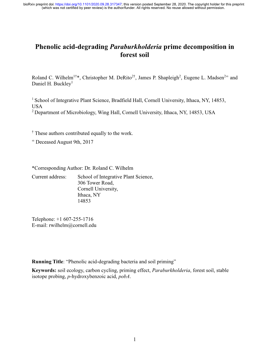 Phenolic Acid-Degrading Paraburkholderia Prime Decomposition in Forest Soil