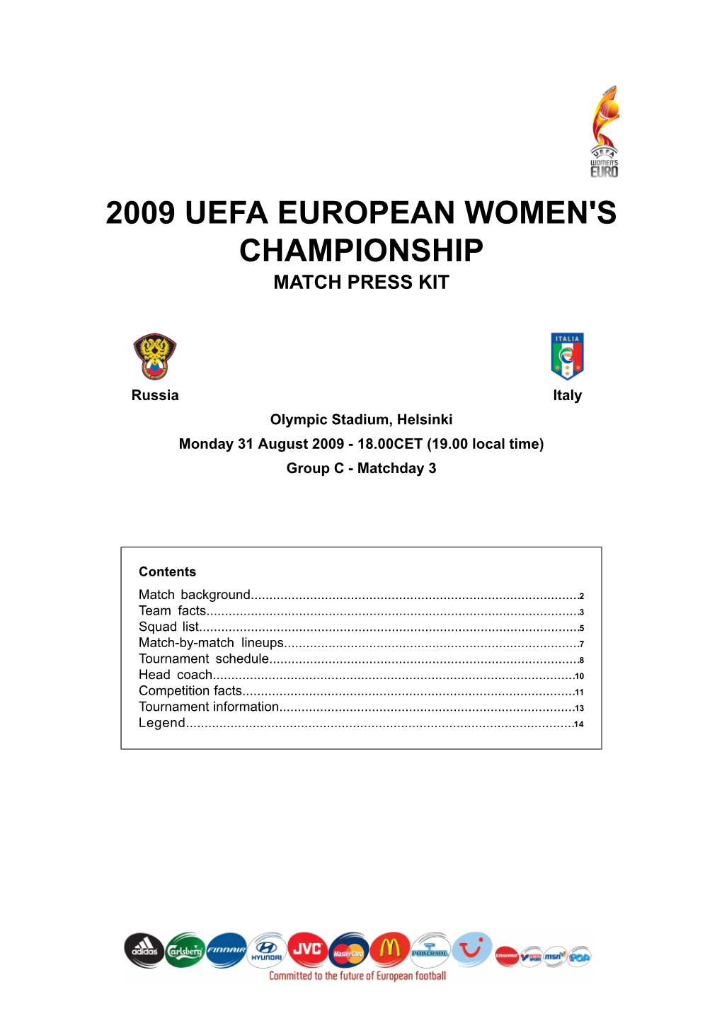 2009 Uefa European Women's Championship Match Press Kit