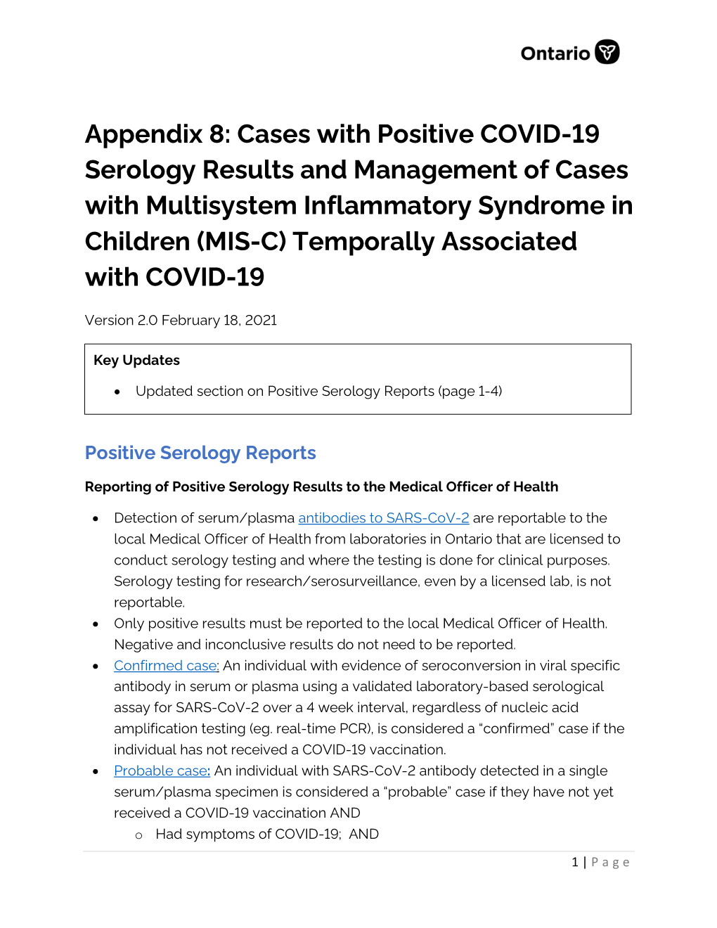 Appendix 8: Case with Positive COVID-19 Serology Results